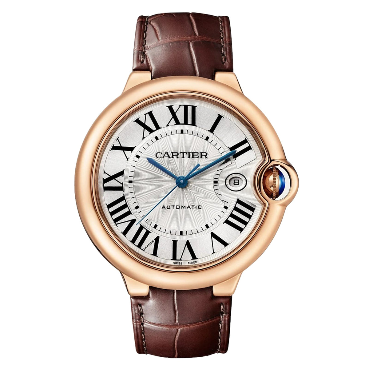 Ballon Bleu de Cartier 42 Watch - 42mm, 18K Rose Gold, Alligator Leather, Silver Dial