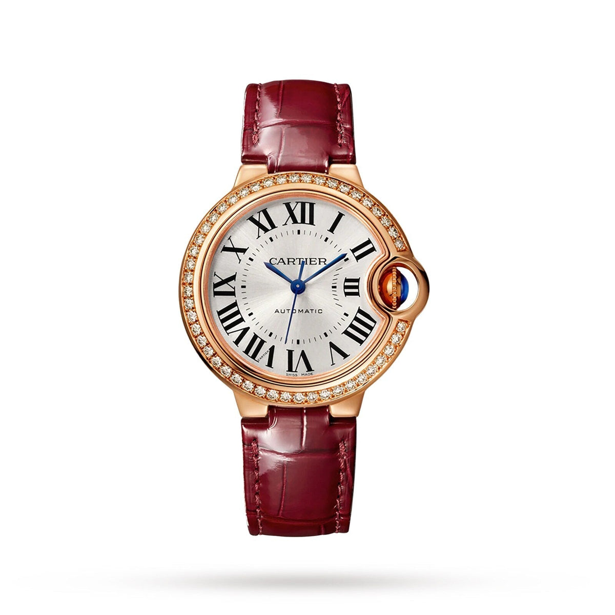 Ballon Bleu de Cartier 33 Watch - 33mm, 18K Rose Gold, Alligator Leather, Silver Dial