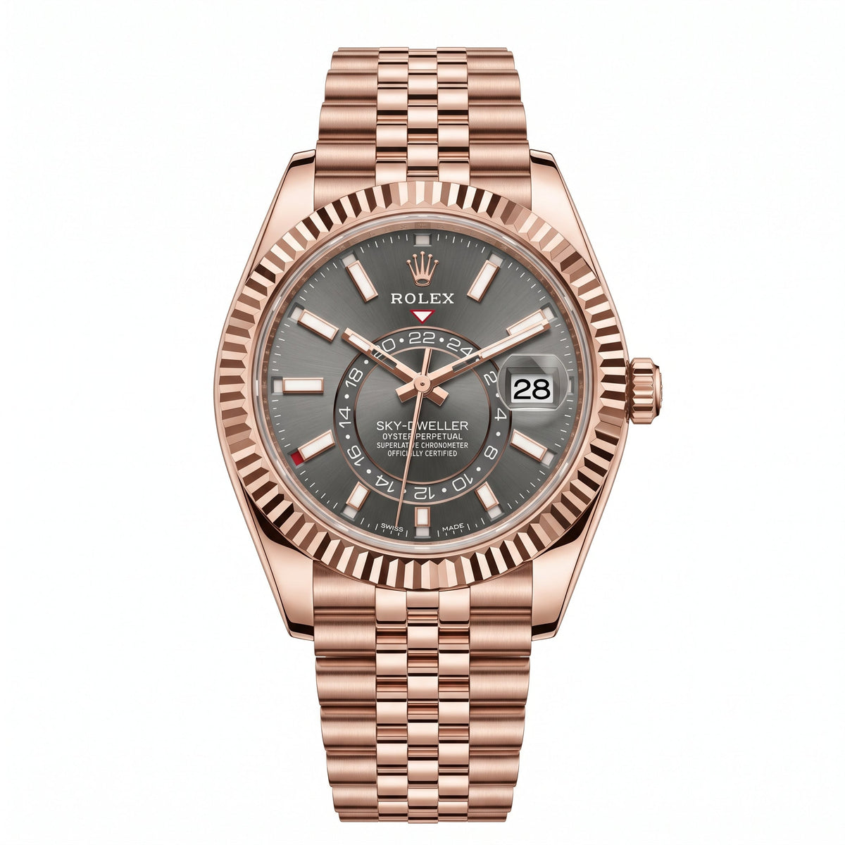 Rolex Sky Watch - Dweller 326935 Everose Gold "Grey Dial" Jubilee